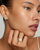 Yellow and White Gold Floral Studs with Diamonds
