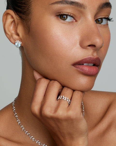 Delicate Vine Studs with Sky Blue Topaz and Diamonds