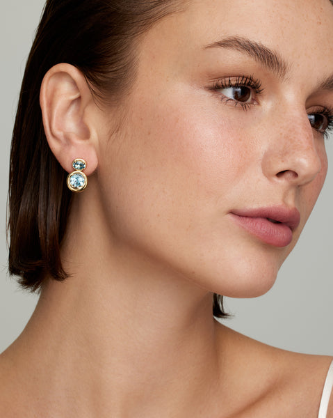 Oval and Round Earring with Aquamarine and Sky Blue Topaz