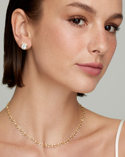 Delicate Vine Studs with Sky Blue Topaz and Diamonds