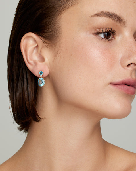 Round and Oval Drop Earrings with London Blue Topaz, Sky Blue Topaz, Diamonds