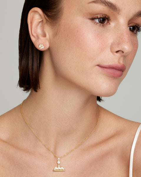 Yellow and White Gold Small Toggle Necklace with Round Diamonds
