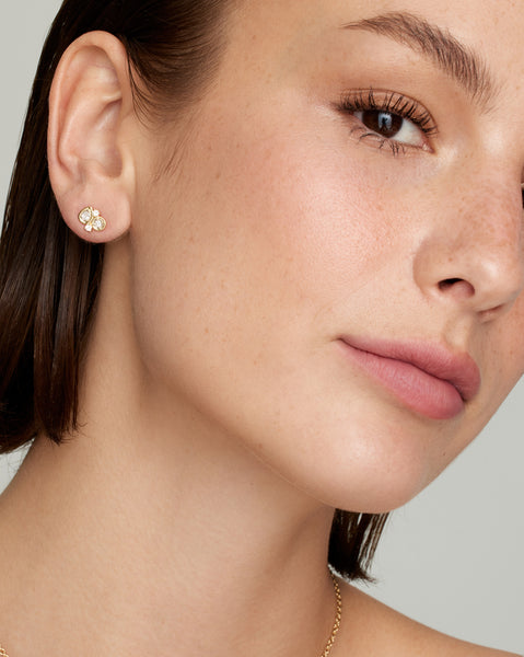 Yellow and White Gold Cluster Studs with Diamonds