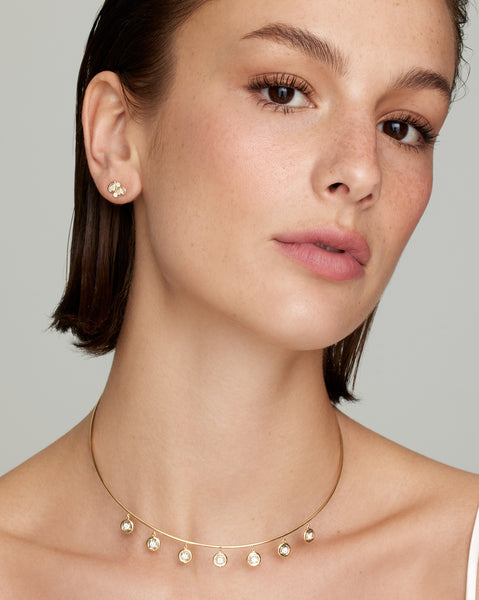 Yellow and White Gold Round Edge Diamond Drop Necklace