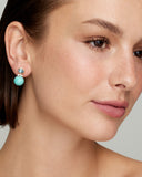 Oval and Round Earrings with Aquamarine, Turquoise, and Diamonds