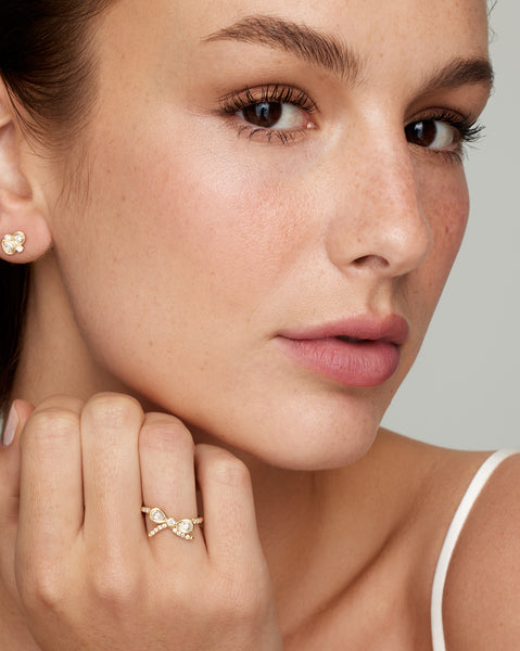 Yellow and White Gold Bow Ring with Diamonds