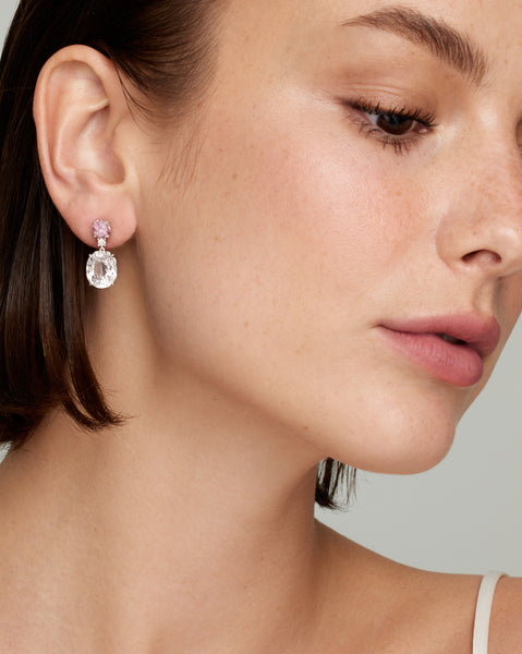 Round and Oval Drop Earrings with Pink Tourmaline, Kunzite, and Diamonds