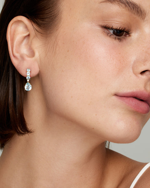 Curved Stud with Aquamarine, Sky Blue Topaz, and Diamonds