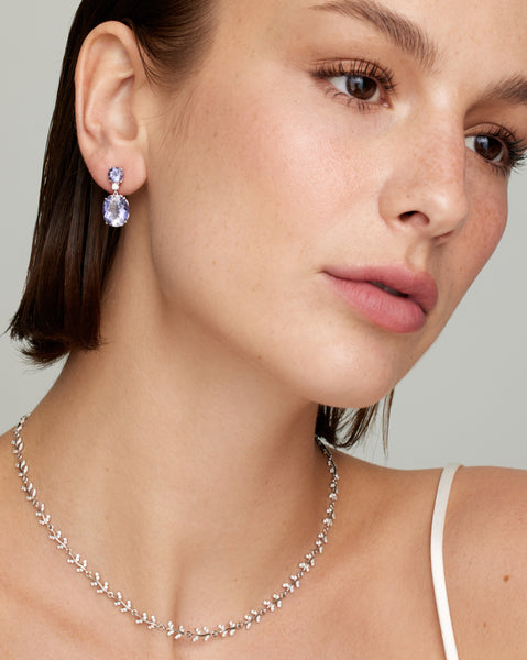 Round and Oval Iolite Drop Earrings with Diamonds