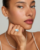 Aquamarine Long Cushion Cut Ring with Diamonds