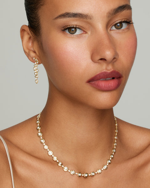 Yellow and White Gold Multi Size Round Edge Diamond Necklace