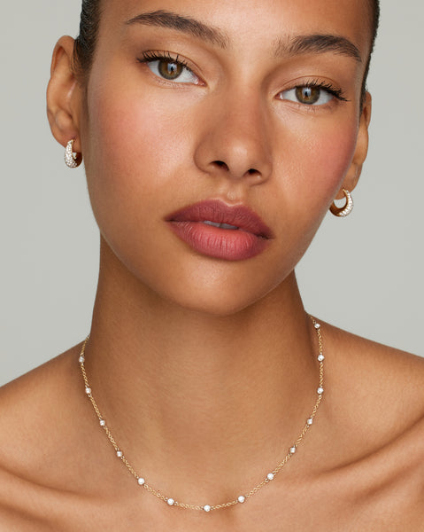 Yellow Gold Chain Necklace with Diamonds Set in White Gold
