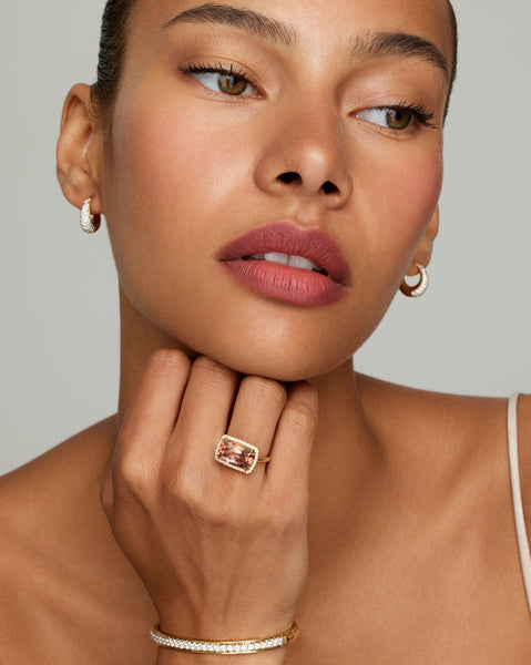 Pink Tourmaline Long Cushion Cut Ring with Diamonds