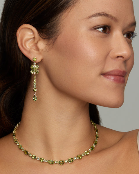 Long Floral Earrings with Green Tourmaline and Diamonds
