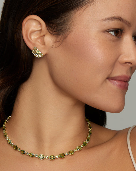 Floral Cluster Studs with Green Tourmaline and Diamonds