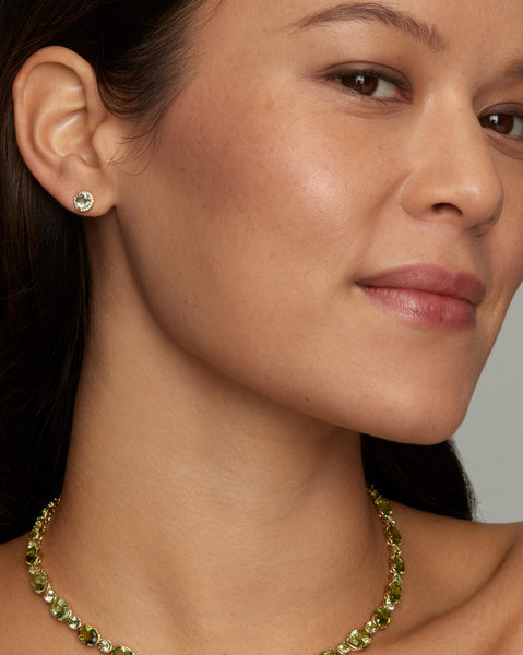 Light Green Tourmaline Studs with Diamond Edge