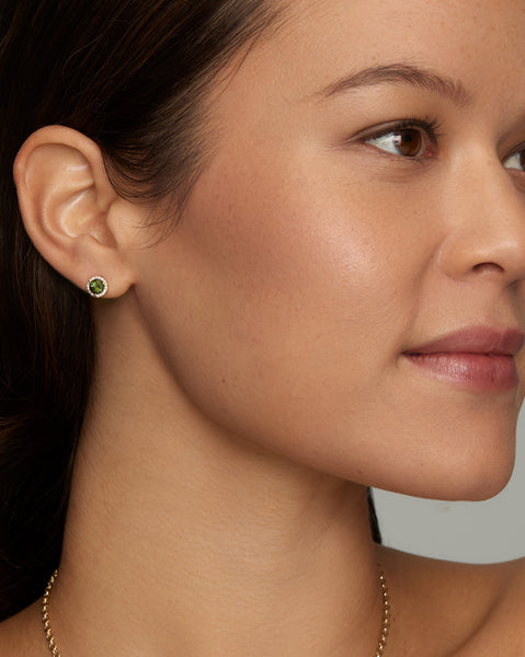 Green Tourmaline Studs with Diamond Edge