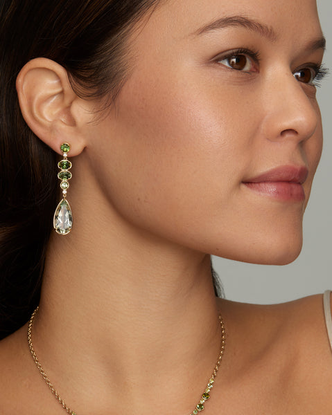 Ombré Oval and Pear Shape Earrings with Green Tourmaline, Green Amethyst and Diamonds