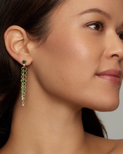 Ombré Oval Drop Earrings with Green Tourmaline and Diamonds