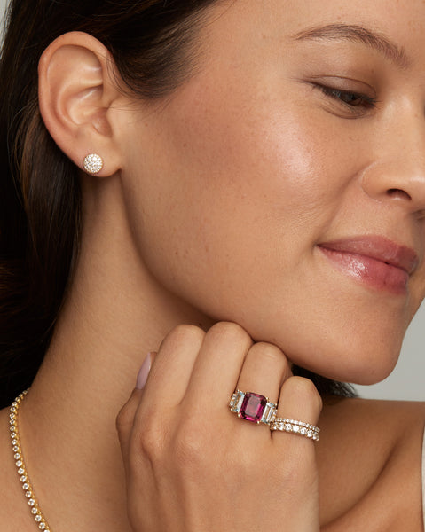 Emerald Cut Ring Pink Tourmaline, Aquamarine, and Diamonds