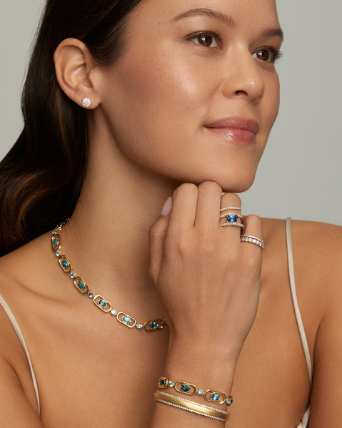 London Blue Topaz and Aquamarine Oval and Round Link Bracelet