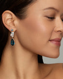 Long Floral Earring with London Blue Topaz, Opal, Aquamarine and Diamonds