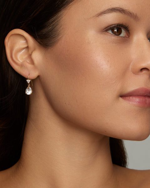 Diamond Cluster Earring with White Topaz Pear Shape Drops