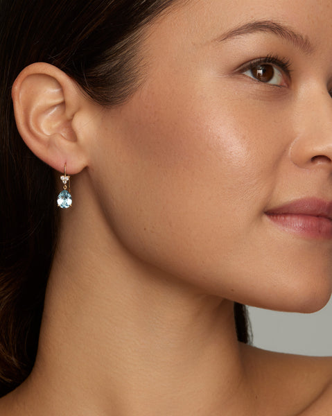 Diamond Cluster Earring with Sky Blue Topaz Pear Shape Drops