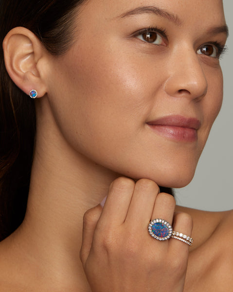 Opal Studs with Blackened Diamond Edge