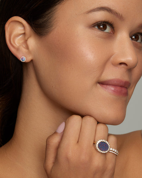 Opal Studs with Diamond Edge