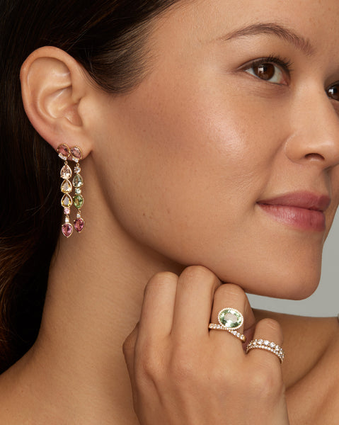 Elevated Oval Ring with Green Tourmaline and Diamonds