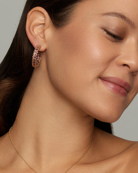 Hoop Earring with Oval Shaped Pink Tourmaline