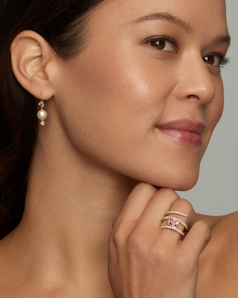 Pearl Drop Earring with Pink Tourmaline