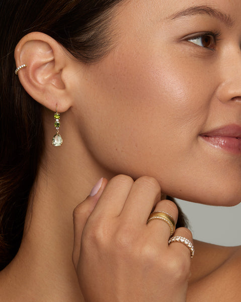 Green Tourmaline and Green Amethyst Pear Shape Drop Earrings with Diamonds