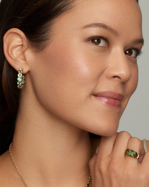 Round Faceted Green Tourmaline Hoops
