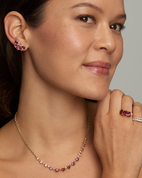 Floral Cluster Stud Earring with Pink Tourmaline and Diamonds