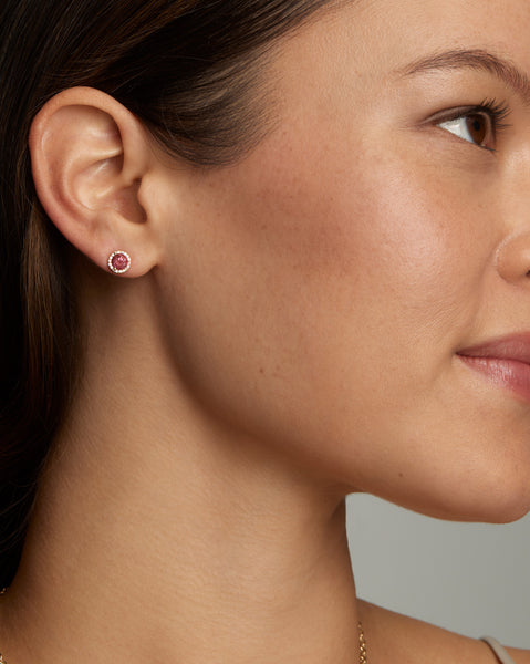 Pink Tourmaline Studs with Diamond Edge