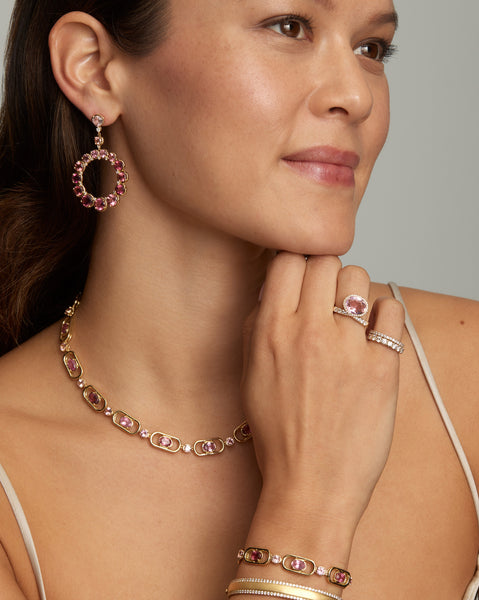 Pink Tourmaline Oval and Round Link Bracelet