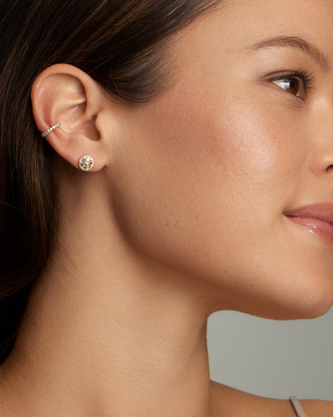 Domed Multicolor Sapphire and Diamond Studs