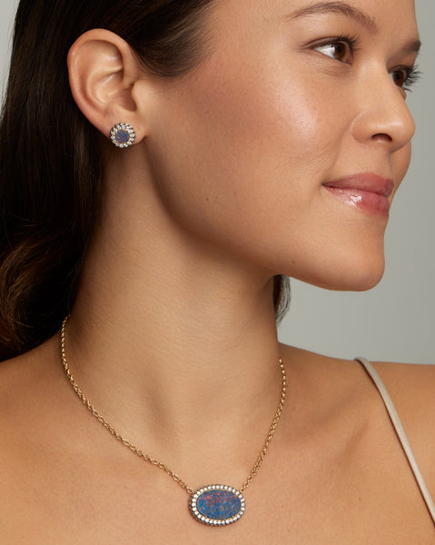 Opal Studs with Blackened Diamonds