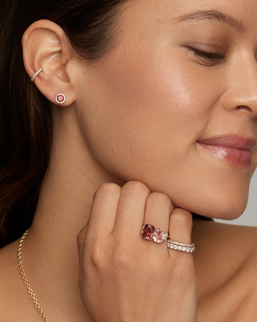 Pink Tourmaline Cushion Cut and Pear Shape Ring with