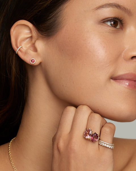 Pink Tourmaline Oval and Cushion Cut Ring with Diamonds