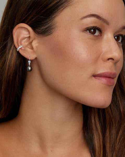 Aquamarine, Tahitian Pearl, and Diamond Drop Earrings