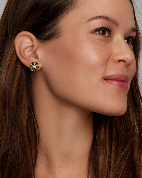Floral Studs with Green Tourmaline
