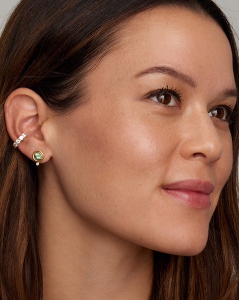 Green Tourmaline and Diamond Studs