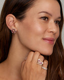 Pink Tourmaline Floral Studs with Diamond Edge