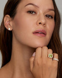 Yellow and White Gold Ring with Cushion Cut Peridot and Diamonds