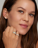 Double Surround Emerald Cut Sky Blue Topaz and Aquamarine Oval Ring