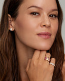 Double Surround Emerald and Cushion Cut Pink Tourmaline Ring