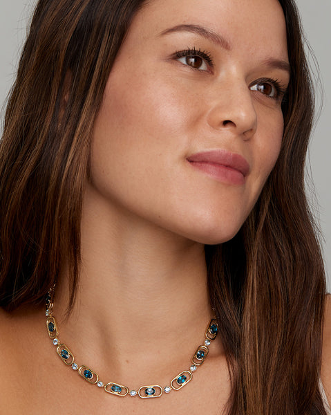 Oval and Round Link London Blue Topaz and Aquamarine Necklace